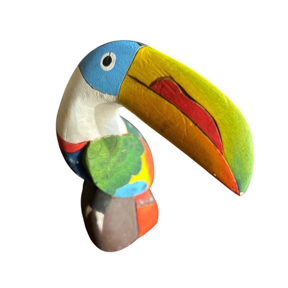 Hand-Carved & Painted Wooden Toucan Figurine Panama Souvenir Collectible Decor